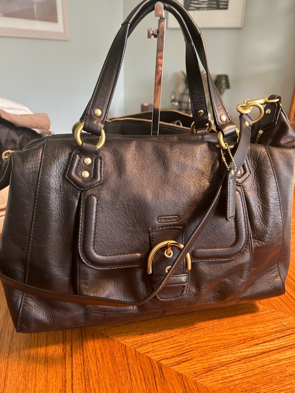 Coach Black Leather Satchel with Gold Hardware